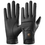 AFE Genuine Leather Horse Riding Gloves Ladies Dublin Track Gloves Leather Equestrian (Black, Medium)