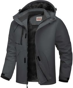 WULFUL Men's Waterproof Ski Jacket Warm Winter Coats Windproof Winter Jackets for Men Fleece Lined Windbreaker with Hood, Dark Grey, XX-Large