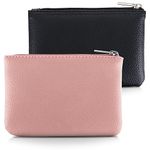 simarro 2Pcs Lychee Pattern Coin Purse, PU Zipper Portable Coin Purse Mini Change Wallet Coin Pocket for Women Credit Card ID Key Headset Lipstick Organizer (Black+Pink)