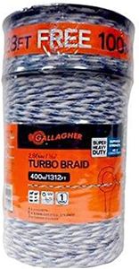 Gallagher Electric Fence Turbo Braid |Bonus Pack -1312 Ft Plus Free 328 Foot Roll |9 Mixed Metal Braided Strands for Reliable High Conductivity and Rust Resistance | 7/64" Highly Visible Striped Braid