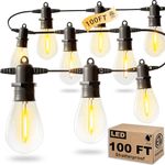 Luckystyle 100FT Outdoor Light Strings with 30+2 Edison Shatterproof IP65 Waterproof LED Bulbs, 2700K Dimmable Commercial Grade Patio Lights, Heavy Duty Outside Hanging Lights for Garden Porch Decor