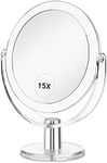 CLSEVXY Vanity Mirror Makeup Mirror with Stand, 1X/15X Magnification Double Sided 360 Degree Swivel Magnifying Mirror, 6.25 Inch Portable Table Desk Counter top Mirror Bathroom Shaving Mirror