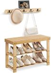 SONGMICS Hall Tree with Bench, Coat Rack Shoe Bench Set, Entryway Furniture, Multifunctional, 5 Double Metal Hooks, 3-Tier Bamboo Shoe Rack, for Entryway, Hallway, Bedroom, Natural Beige ULCR004N01