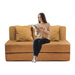 DECOR VILLAGE One Seater, Folding Sofa Cum Bed for Living Room, Bedroom, Lightweight, Washable Cover 3X6 Feet,- Golden