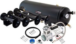 Vixen Horns Loud 149dB 4/Quad Black Trumpet Train Air Horn with 3 Gallon Tank and 200 PSI Compressor Full/Complete Onboard System/Kit VXO8330/4124B