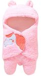 BRANDONN Super Soft Flannel Swaddle Hooded Wrapper Cum Blanket For New Born Babies (Pink, 0-6 Months), Lightweight