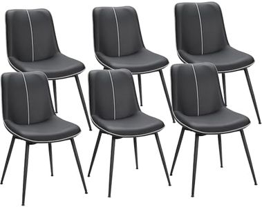 VASAGLE Leather Dining Chairs Set of 6, Comfortable Upholstered Seat Dining Room Chairs with Swivel Leveling Feet, Curved Backrest Kitchen Chair for Living, Restaurant, Easy Assemble, Ink Black