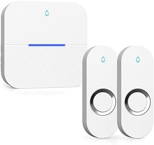 AIDA Lighted Wireless Doorbell, Home Waterproof Doorbell 1,000ft Range, 5 Volume Levels with 58 Doorbell Chimes & LED Flash (White, Doorbell with 2 Buttons & 1 Receiver)