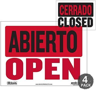 BAZIC Products Abierto & Cerrado Sign on Back, Open & Closed Sign 9"X12", Double Sides Plastic Vinyl Signs, Business Store Office Restaurants Bars Shops, 4-Pack