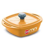 Hawkins Aluminium 0.75 liter Mini Casserole With Lid, Square Series Die-Cast Pan For Cooking, Reheating, Serving And Storing, Yellow (Mcsy75)