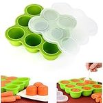 Cisixin Silicone Baby Food Freezer Tray with Clip-on Lid Makes Storing Baby Food, Ice Cubes, Herbs, Juice & More Easy (Green)