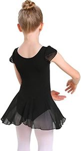 MdnMd Toddler Girls Ballet Leotards with Skirt Classic Short Sleeve Dance Gymnastic Ballerina Outfit Dress, W6 - Black, 10-12 Years