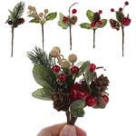 TETHYSUN 25Pcs Artificial Pine Picks, Christmas Red Berries Pine Cones Stems Red Berry Stems Pine Branches for Christmas Crafts Party Festive Decoration