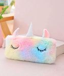 JIADA Unicorn Horn Ear Pencil Pouch,Unicorn Fur Pencil Pouch for Girls Student for Store Pen Pencil Eraser|Storage Bag for Make Up|Soft Cute Relaxed Fit Travel Pouch (Fur Pouch,Pack of 1),Multicolor