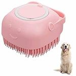 Dog Cat Bath Brush Puppy Pet Massage Bath Brush Silicone Dog Shampoo Brush Pet Grooming Brush Deshedding Tool Dispenser Brushes for Dogs and Cats Long Short Haired Puppy Washing Shower Grooming - Pink