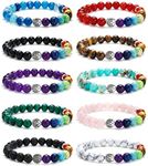 BOMAIL 10Pcs Tree of Life Healing Crystals Bracelet - 7 Chakra Semi Precious Stones Beaded Bracelets Yoga Stress Relief Reiki Stretch Bracelets for Women Men