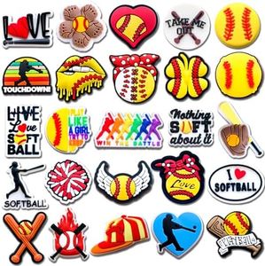 Xaldrichasta 25Pcs Softball Shoe Charms for Clog Different Matching Sandals Wristbands Bracelets, Sports Ball Shoe Charms Decorations (Softball), Metal" or "Alloy