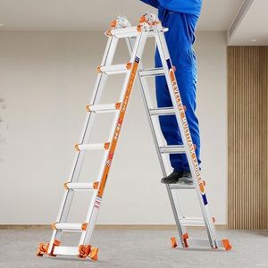 LEVELEVE 20FT Extension Ladder,A Frame 6 Step Ladder with Stabilizer Bar & Wheels,330 lbs Security Load Multi Position Ladder for Stairs Home Indoor Outdoor Roof