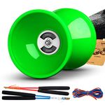 MAGICYOYOPro Triple Bearing Green Diabolo Medium Size 5” Chinese Yoyo Toy with 2 Pair Carbon Sticks+ 2 Extra Strings +1 Net Bag, High Performance Chinese Yoyo Diabolo Skill Toy