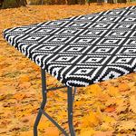 Smiry Rectangle Picnic Table Cloth, Waterproof Elastic Fitted Outdoor Tablecloths for 4 Foot Tables, Wipeable Flannel Backed Vinyl Table Cover for Camping, Dining and Indoor (30"x48", Black)