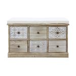 Rebecca Mobili Indoor Bench, Bathroom Bench, Paulownia Wood, Beige White, Shabby Style, Padded Seat, Entrance - Measurements: 49 x 77.5 x 35 cm (HxWxD) - Art. RE6538