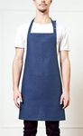 Solino Home Linen Kitchen Apron Blue - 100% Pure Linen Bib Apron with Front Pockets for Men & Women - Handcrafted from European Flax