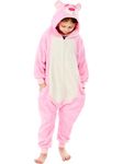 GONAAP Kids Pink Rose Bear Onesie Pajamas Animal One Piece Halloween Costume Cosplay for Boys Girls (Pink Rose Bear, 11-12Years)