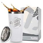 65th Birthday Gifts for Women and Men - 1959 Vintage 16 oz Stainless Steel White Coffee Tumbler