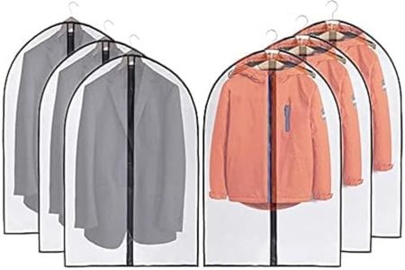 JSF Buste Copri Abiti Antipolvere 6 Pezzi Custodie Porta Abbigliamento Trasparenti, Copre 100cm, Materiale Ecologico Lavabile, con Cerniera, Nero
