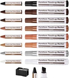 Procest Furniture Touch Up Repair Kit, 17 Piece Set, 8 Colors, Markers and Filler Wax Sticks, Restore Kit, Cover Up Scratches, Cracks, Furniture, Wood Floor, Cabinet, Door, Wooden Table