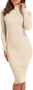 PrettyGuide Women Slim Fit Ribbed Turtleneck Long Sleeve Midi Knit Sweater Dress Beige XL