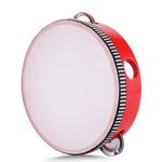 Flexzion Wooden Round Tambourine for Kids and Adults 6" Inch Single Row 8 Pair Jingles, Red Handheld Percussion Instrument for Beginner and Professional Tambourine Player