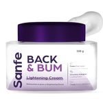 Sanfe Back & Bum Cream for Dark Spots and Body Acne | Glycolic Acid, Lactic Acid & Urea | 11% AHA & Maximum Exfoliation | Remove Dead Skin for Women | 100gm