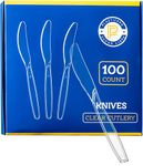 PLASTICPRO Disposable Clear Plastic Cutlery Disposable utensils Heavyweight 100 Count (Knives)