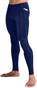 Compression Pants Men for Workout, Sports - Base Layer Running Tights Men's Leggings, Blue Two Pockets, Small
