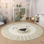 Paco Home Nursery Area Rug Kids Round Rug For Bedroom Girls Boys Lion Head Bear Head Machine Washable Modern, Size:Ø 100 cm round, Colour:Beige
