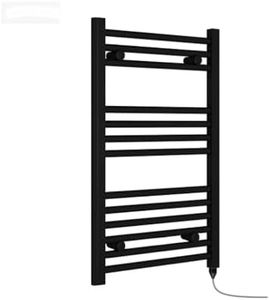 Valdern" Matt Black Electric Heated Towel Rail 500 mm (W) x 800 mm (H) - 150W - Prefilled Black Electric Towel Radiator Warmer for Bathroom