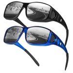 Myiaur 2 Pack Polarised Over Glasses Sunglasses for Men Women Rectangle Frame UV400 Protection for Driving, Fishing & Outdoor Activities