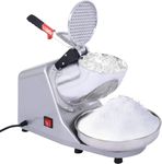 Electric Ice Crusher with Triple Blades, 380W Stainless Steel Shaved Ice Machine, 286 lbs/hr, 1500 RPM, Snow Cone Maker, Commercial and Domestic, Silver