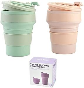 Silicone Foldable Mug with Lid,2Pcs 350ml Silicone Collapsible Travel Cup Foldable Drinking Cups,Travel Silicone Folding Cups, Collapsible Coffee Cup, Collapsible Camping Cups,Color A