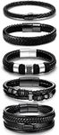 LOWNOUR Black Leather Bracelets for