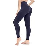 ACTINPUT Black Leggings for Women Soft High Waisted Tummy Control Leggings Sports Workout Gym Running Yoga Pants(Navy Blue,L-XL)