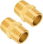 SUNGATOR Solid Brass Pipe Fitting, 1/2-Inch x 1/2-Inch NPT Male Pipe Hex Nipple, 1/2'' Male to 1/2'' Male Brass Pipe Extension Fitting, Brass Hex Nipple for Shower, Oil, Water Line,Spigot,Gas (2-Pack)