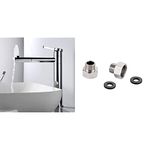 Ibergrif M11299 High Basin Tap, 360°Rotatable Bathroom Sink Mixer Faucet, High Spout 229MM Mixer Tap, Brass & M91501 UK Compression Adaptors Connecto, Metal, Chrome, 1 Pair