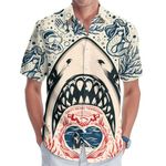 GEPOS Christian Hawaiian Shirt for Men, God Print Men's Button Down Shirt, Summer Gifts, Gifts for Birthday, Shark, X-Large