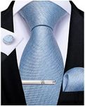 DiBanGu Solid Light Blue Ties for Men Formal 3.35" Necktie Business Tie and Pocket Square Cufflinks Tie Clip Set Woven Wedding Tie