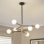 RUIYEY Modern Sputnik Chandeliers Black and Gold Ceiling Light Fixtures 6-Light Sputnik Light Fixture Industrial Pendant Light for Dining Room Kitchen Island Living Room Bedroom