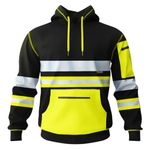 kraftd Mens Hi Vis Hoodie High Viz Hooded Sweatshirt Workwear Hoody With Reflective Tape