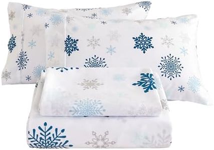 Mooreeke Christmas Holiday Full Sheets, Snowflake Printed Full Bed Sheet Set with Deep Pocket Non-Slip Fitted Winter Sheet