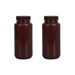 UMETASS 16.9 oz Plastic Bottle, Wide Mouth Lab Reagent Bottle, Sealed Leak-proof Amber HDPE Bottle for Pill Bottle, Water Sample Bottles(2 Pcs), Brown